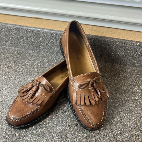Cole Haan Men 9.5M Brown Leather Classic Comfort Dress SlipOn Tassel Fringe Shoe - Picture 1 of 10